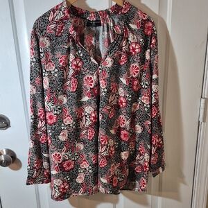 Lane Bryant Black and Red Floral Blouse Size 26/28